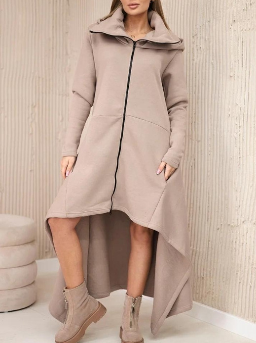 Women's Solid Color Hooded Zip Loose Sweatshirt Dress