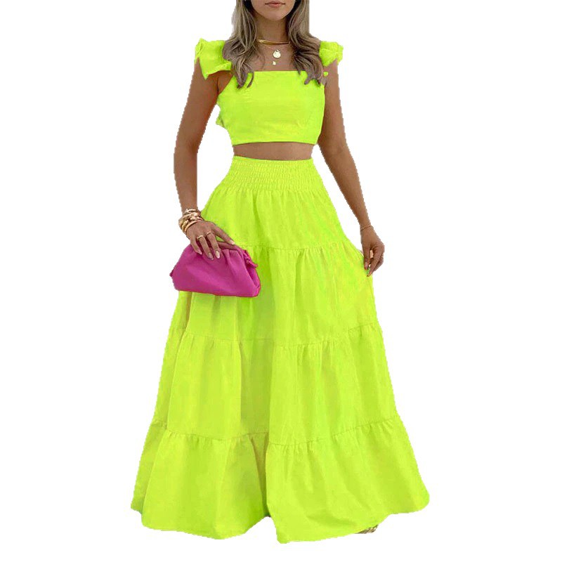 Women's Casual Solid Color Spliced Cami Dress Two-Piece Set