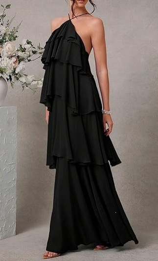 Women's Summer Tiered Cami Dress Sexy Open Back Solid Color Long Dress