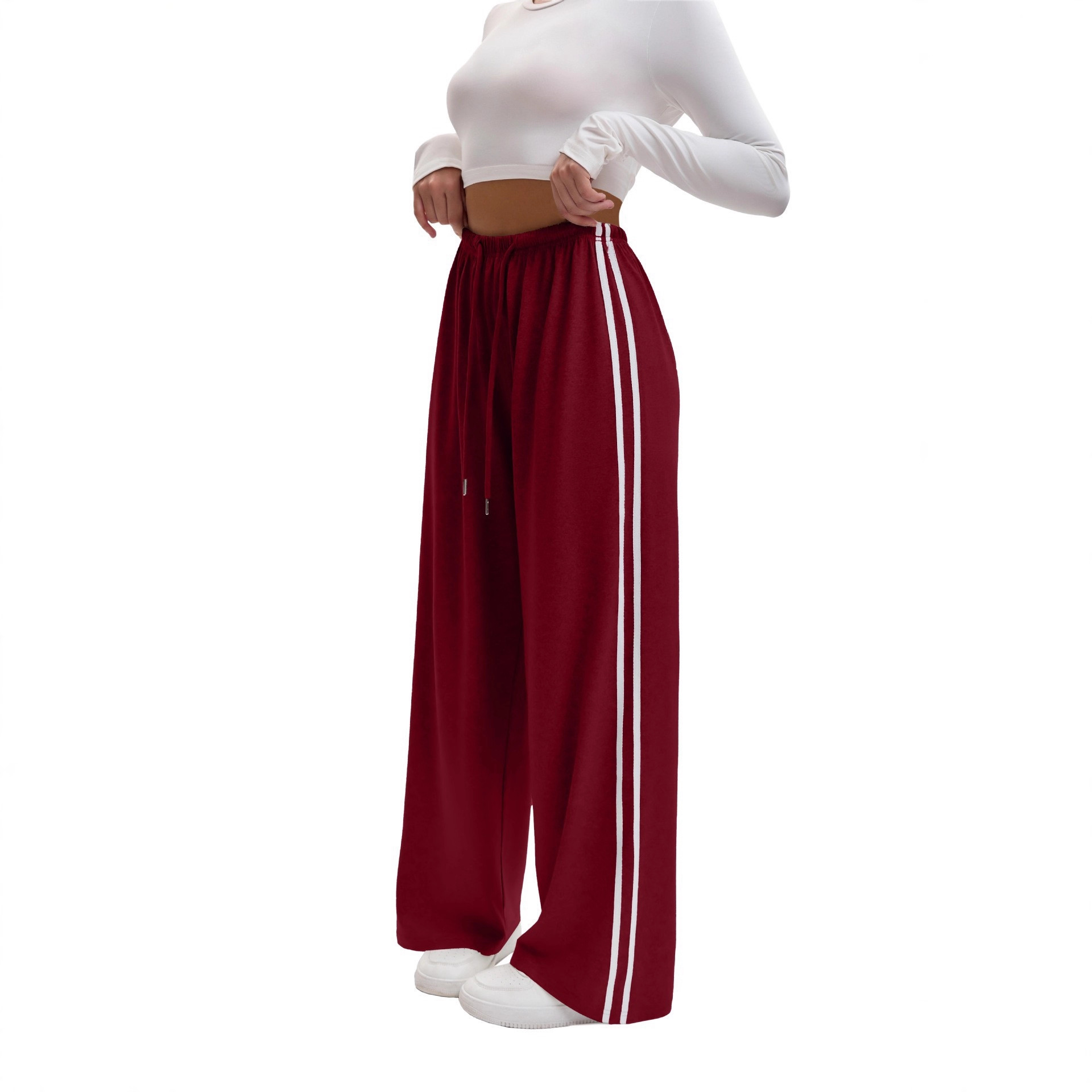 Women's Wide-Leg Yoga Pants with Drawstring Waist and Side Straps