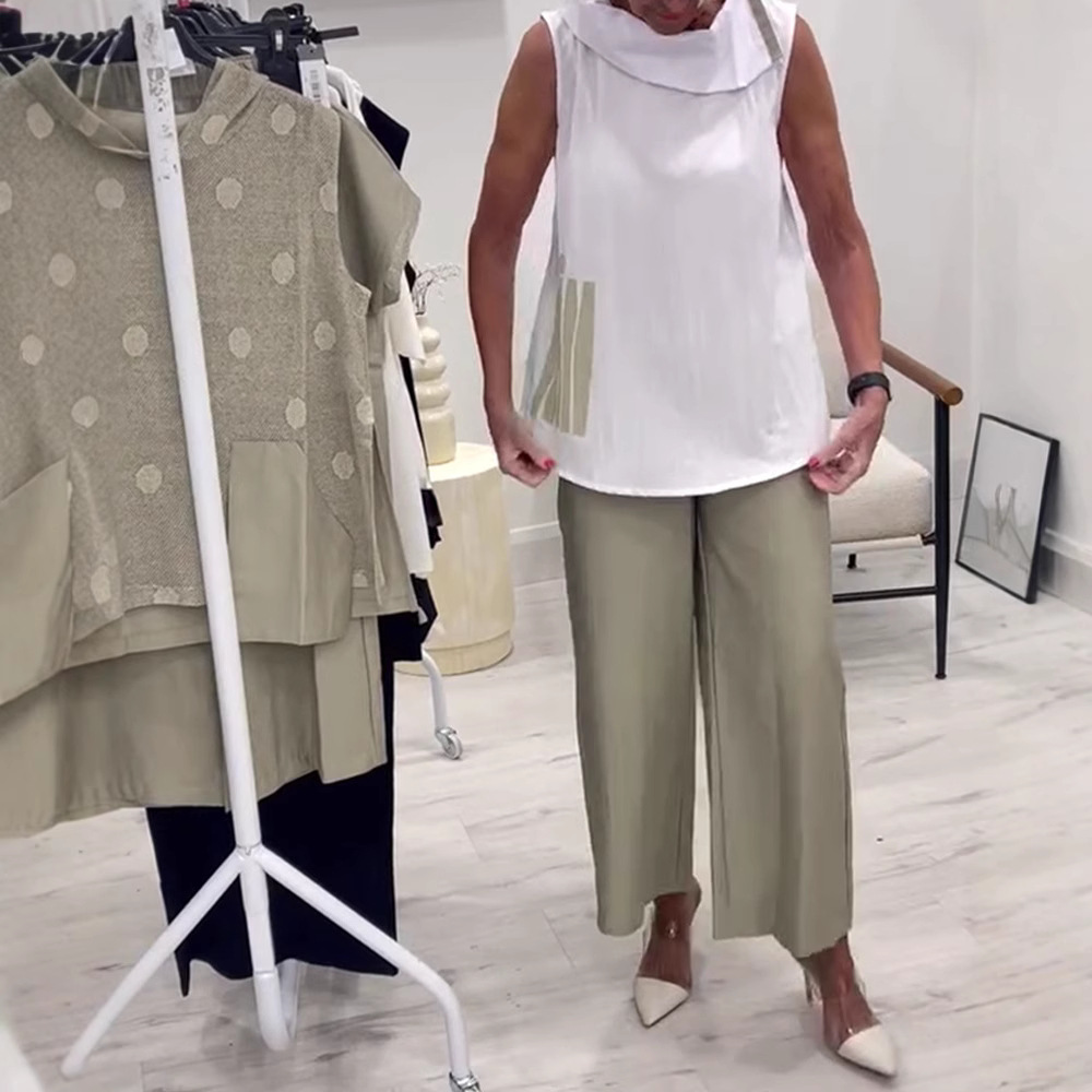 Women's Sleeveless Top and Wide-Leg Pants Set Casual Commute