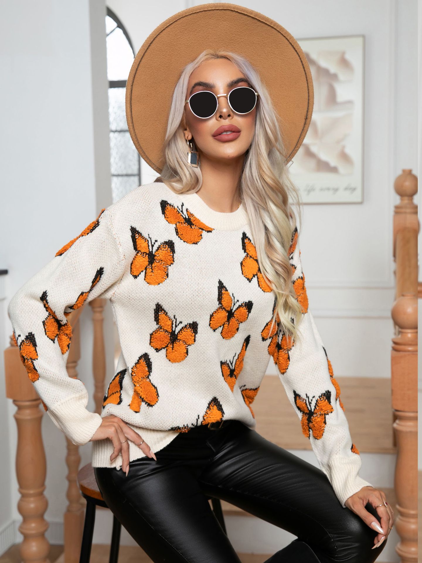 3D Butterfly Jacquard Sweater Women Y2K Loose Knit Pullover