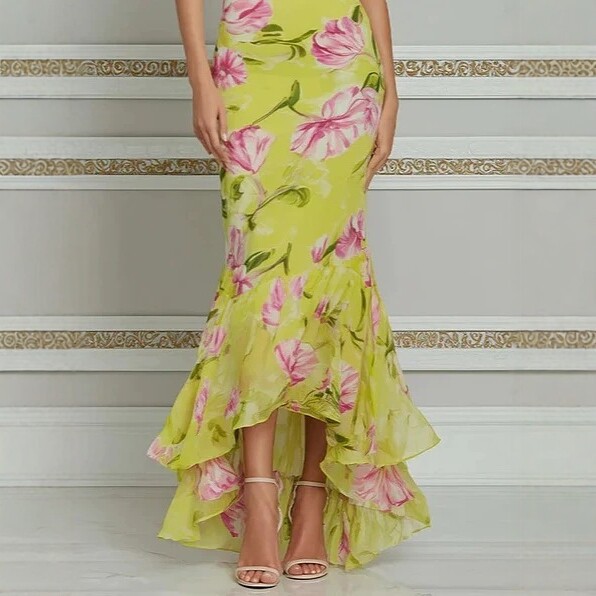 Halter Neck Floral Ruffle Maxi Dress Slimming Asymmetric Vacation Dress