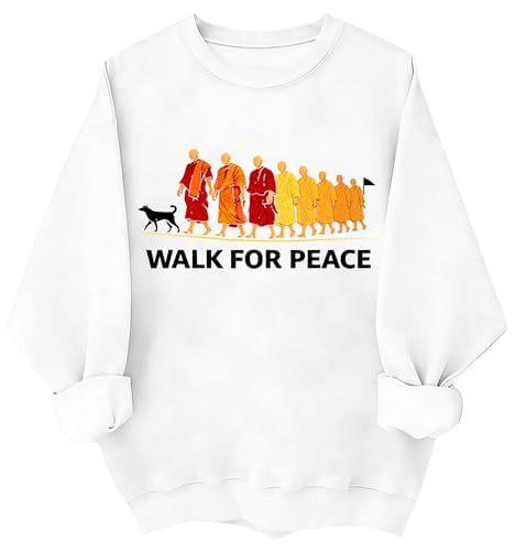 Women's Monk Light Dog Peace Print Crewneck Sweatshirt