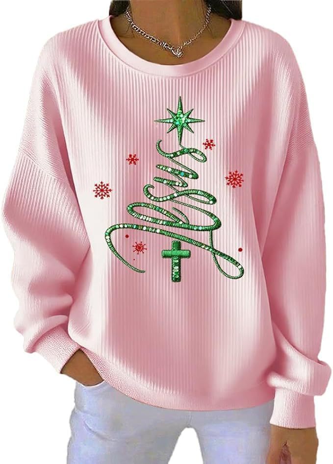 Women's Forest Tree Snowflake Print Crewneck Sweatshirt