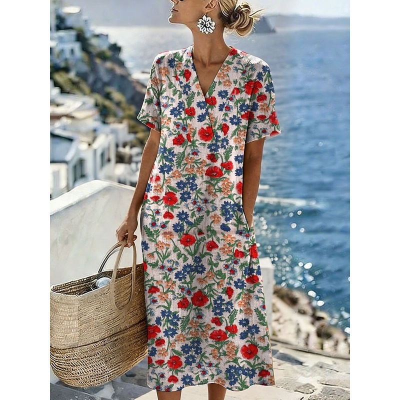 Women's Swirl Polka Dot Print Pleated Midi Dress