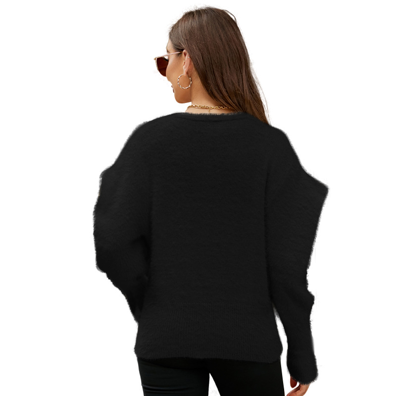 Chic V-Neck Puff Sleeve Knit Cardigan Sweater