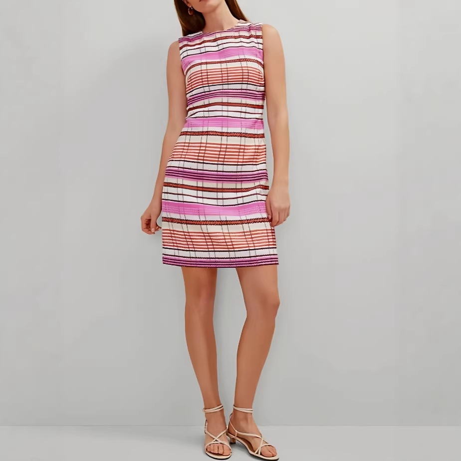 Women's Summer Sleeveless Square Neck Striped Dress