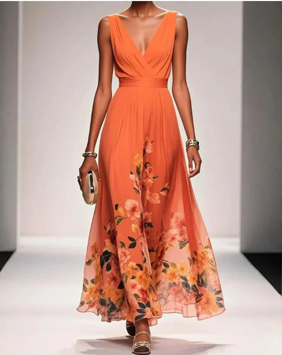 Elegant Deep V-Neck Sleeveless Maxi Dress
