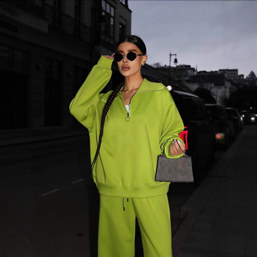 Women's Long Sleeve Stand Collar Zip Tracksuit Casual 2-Piece Set
