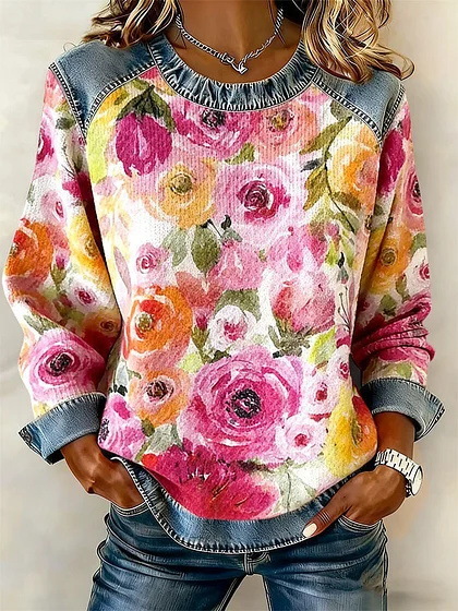 Women's Floral Botanical Print Crewneck Sweatshirt