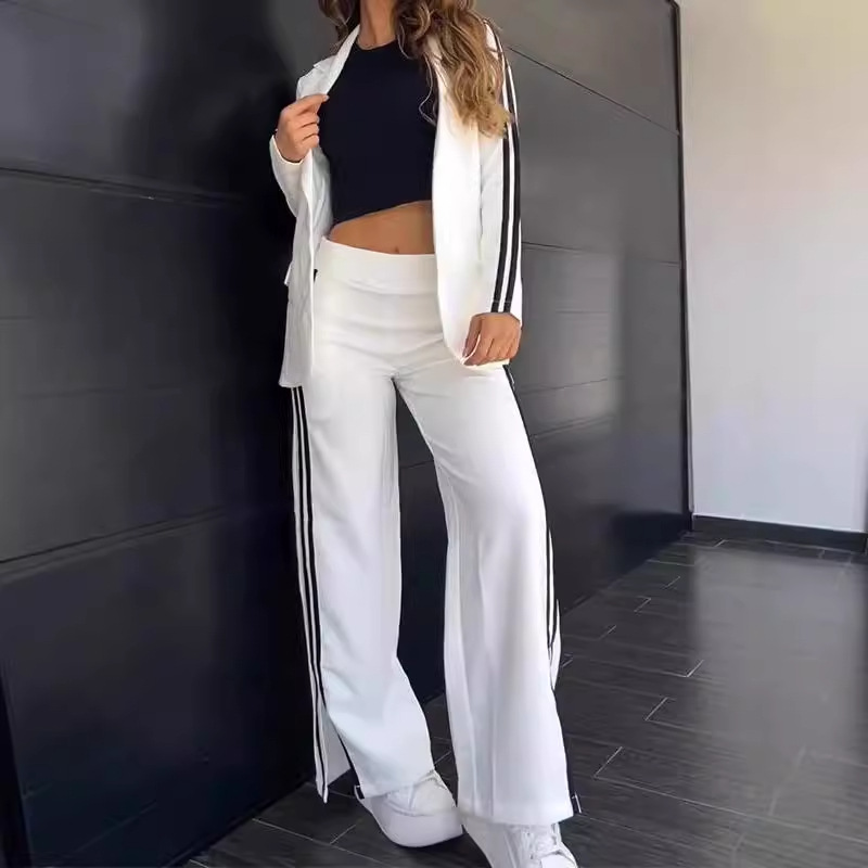 Women's Casual Lapel Blazer & Wide-Leg Pants Two-Piece Set