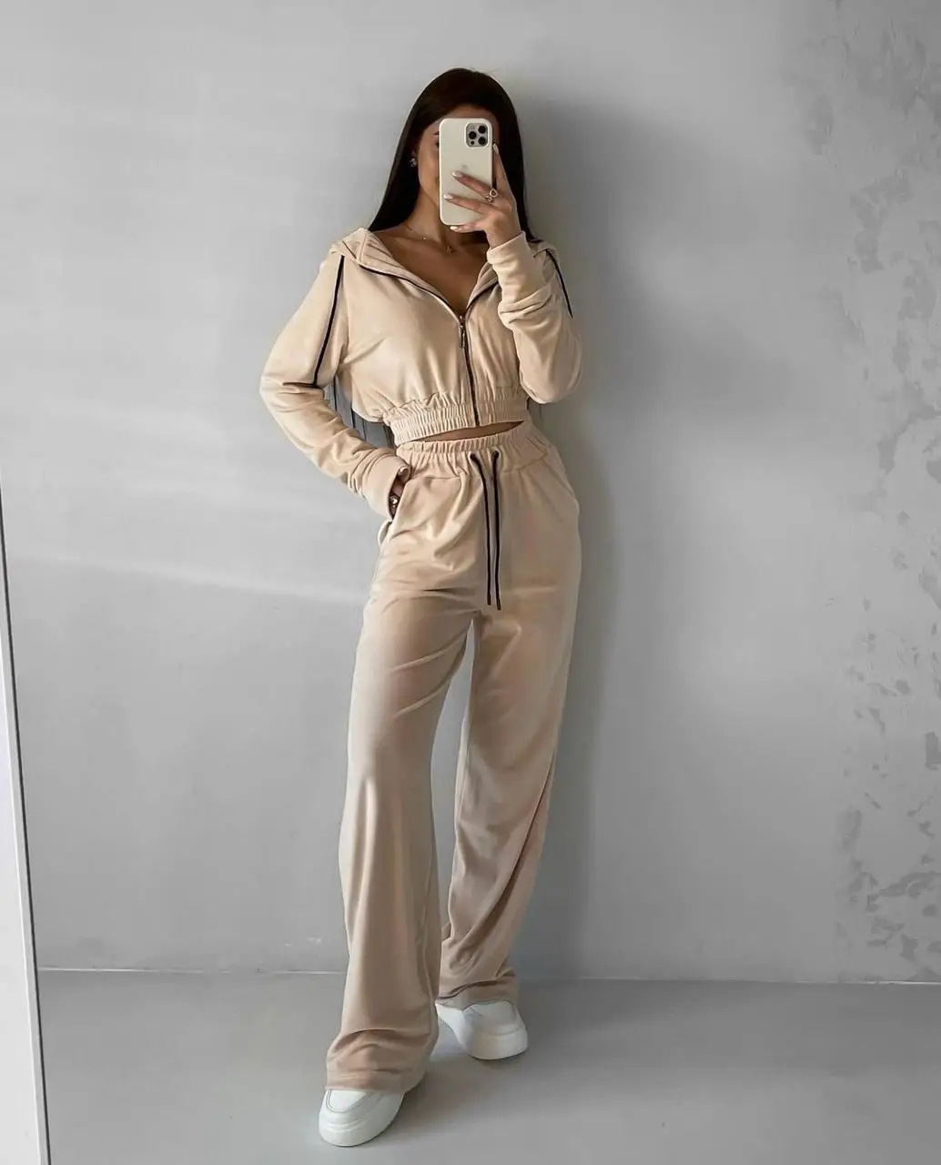 Women's Casual Solid Color Long Sleeve Zip Hoodie and Drawstring Pants Two-Piece Set