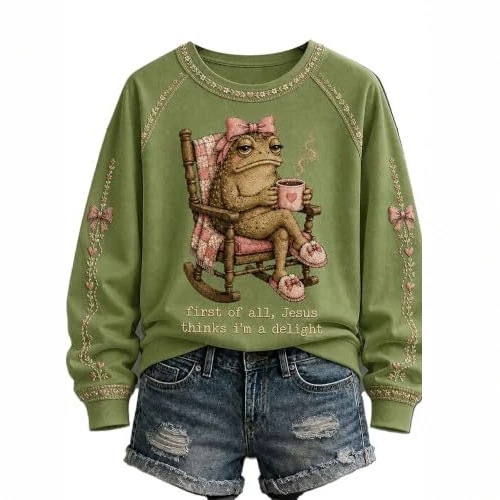 Women's Frog Bow Print Heavyweight Sweatshirt