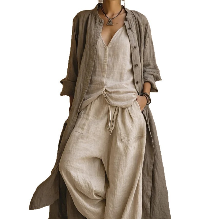 Women's Summer Solid Color Wide-Leg Pants 3-Piece Set