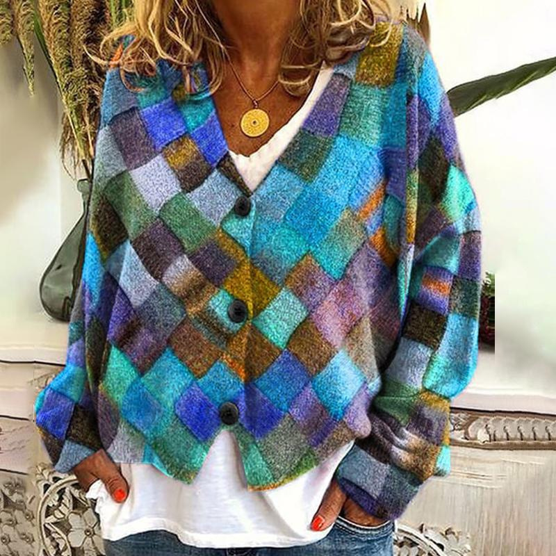Printed Women's Cardigan Soft Knit Sweater Casual Cape Coat