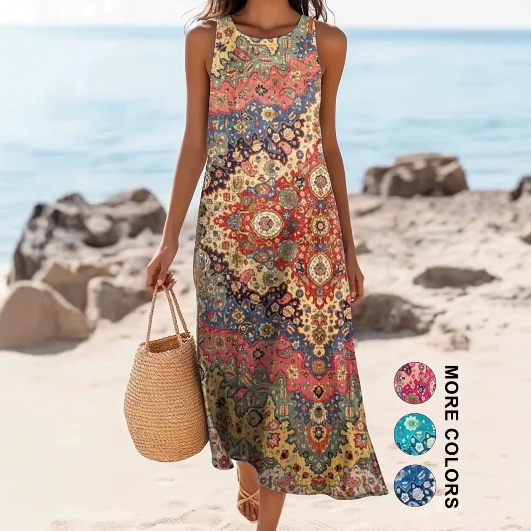 Women's Sleeveless Midi Dress 3D Print Beach Vacation Casual
