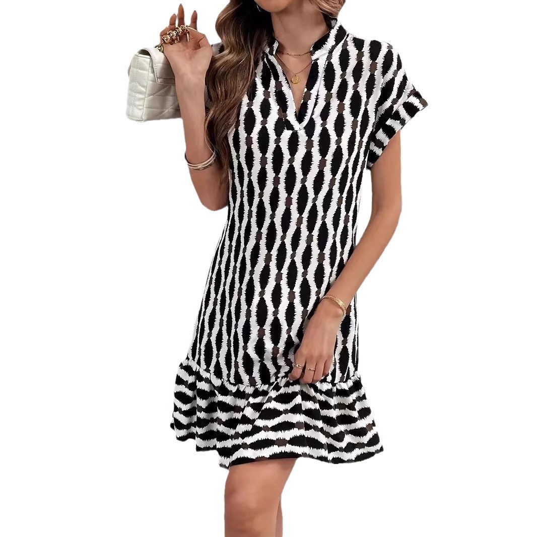 Women's 3D Print Short Sleeve Cardigan Dress
