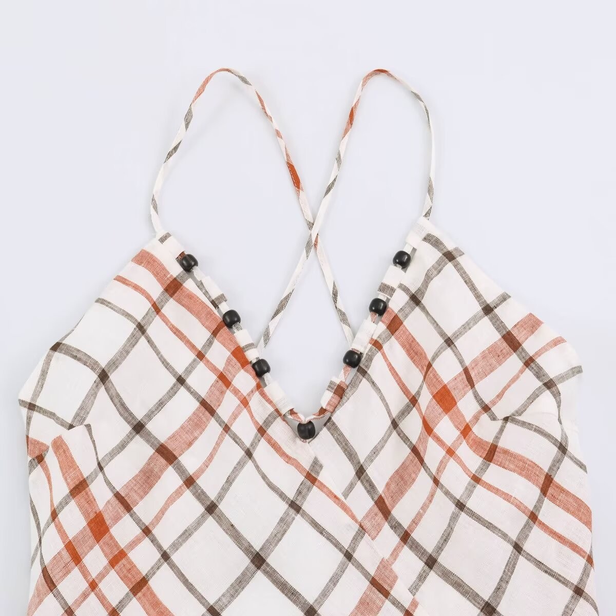 Women's Plaid Halter Neck Midi Dress Sleeveless V-Neck Tie Waist