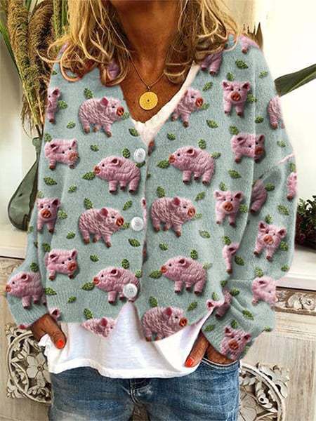 Abstract Print Open-Front Cardigan Sweater