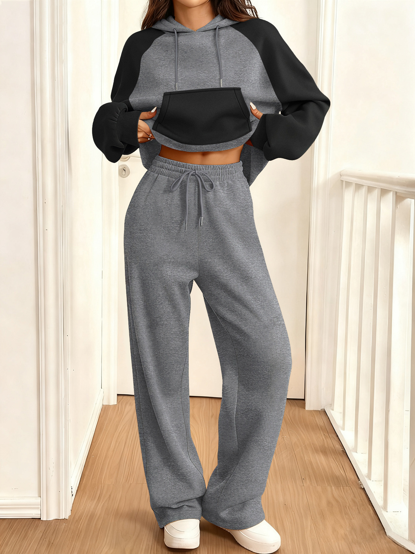 Women's Color-Block Fleece-Lined Long-Sleeve Sweatsuit Set