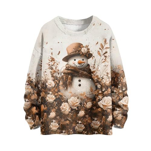 Women's Christmas House Reindeer Print Crewneck Sweatshirt