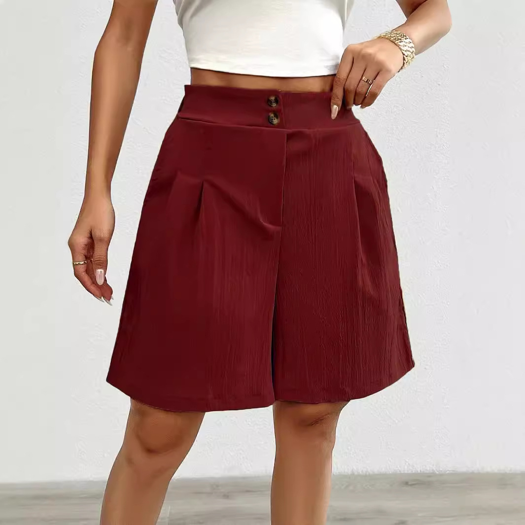 Women's High-Waist Solid Color Shorts, Lightweight Casual Summer Bottoms