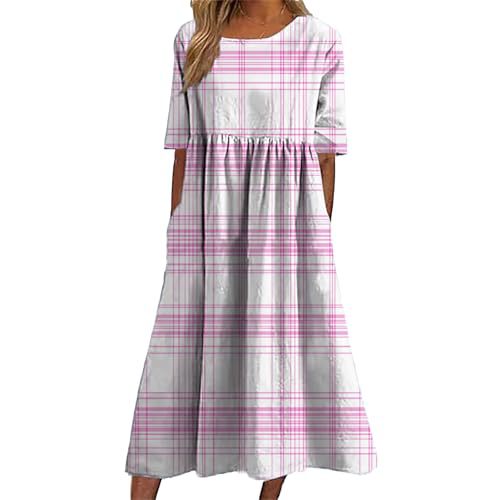 Women's Plaid Color-Block Floral Midi Dress with Pleated Details