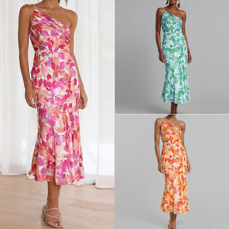 Floral Print Asymmetric One-Shoulder Cami Dress