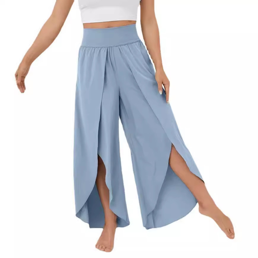 High-Waist Wide-Leg Yoga Pants with High Slit