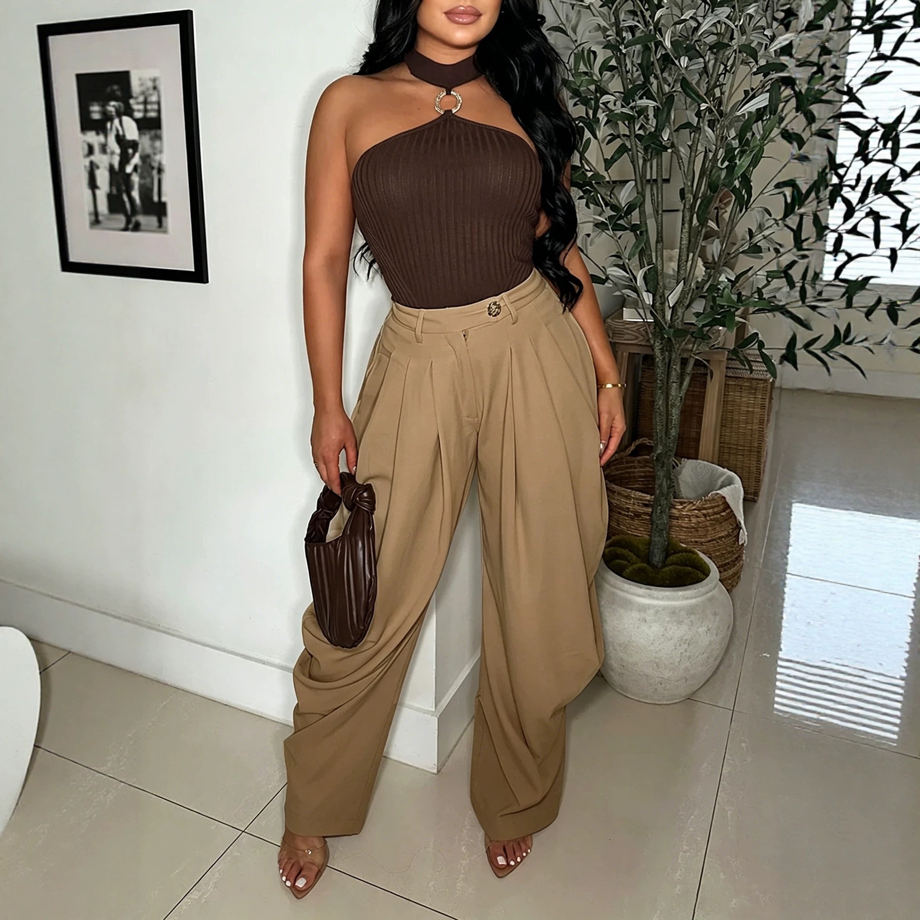 High-Waist Asymmetric Twist Pleated Harem Pants