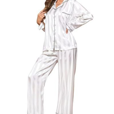 Women's Cuban Collar Striped Print Long Sleeve Top Set
