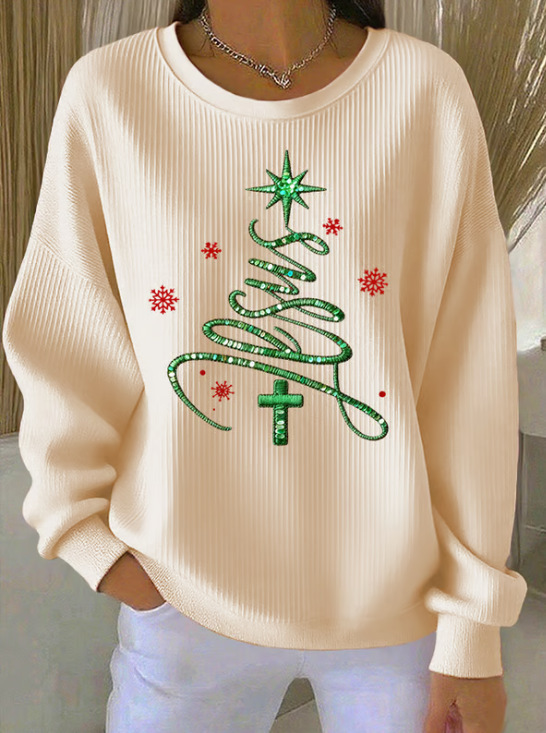 Women's Forest Tree Snowflake Print Crewneck Sweatshirt