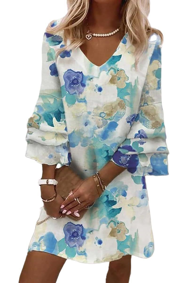 Women's Boho Floral Print Ruched Midi Dress