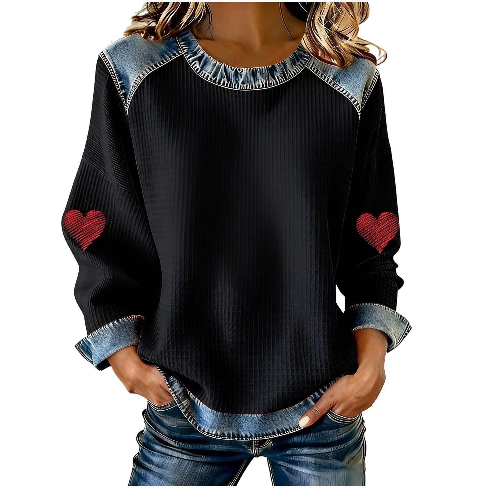 Women's Heart Print Crewneck Sweatshirt