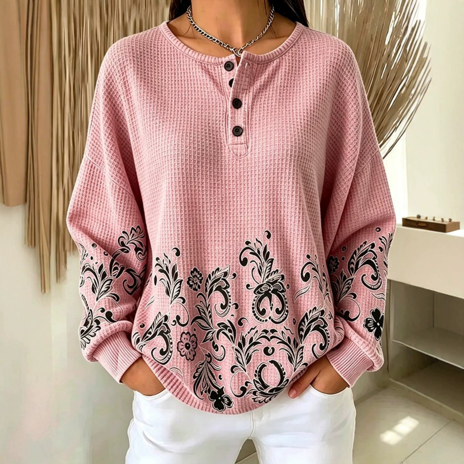 Women's Vintage Floral Print Button Sweatshirt