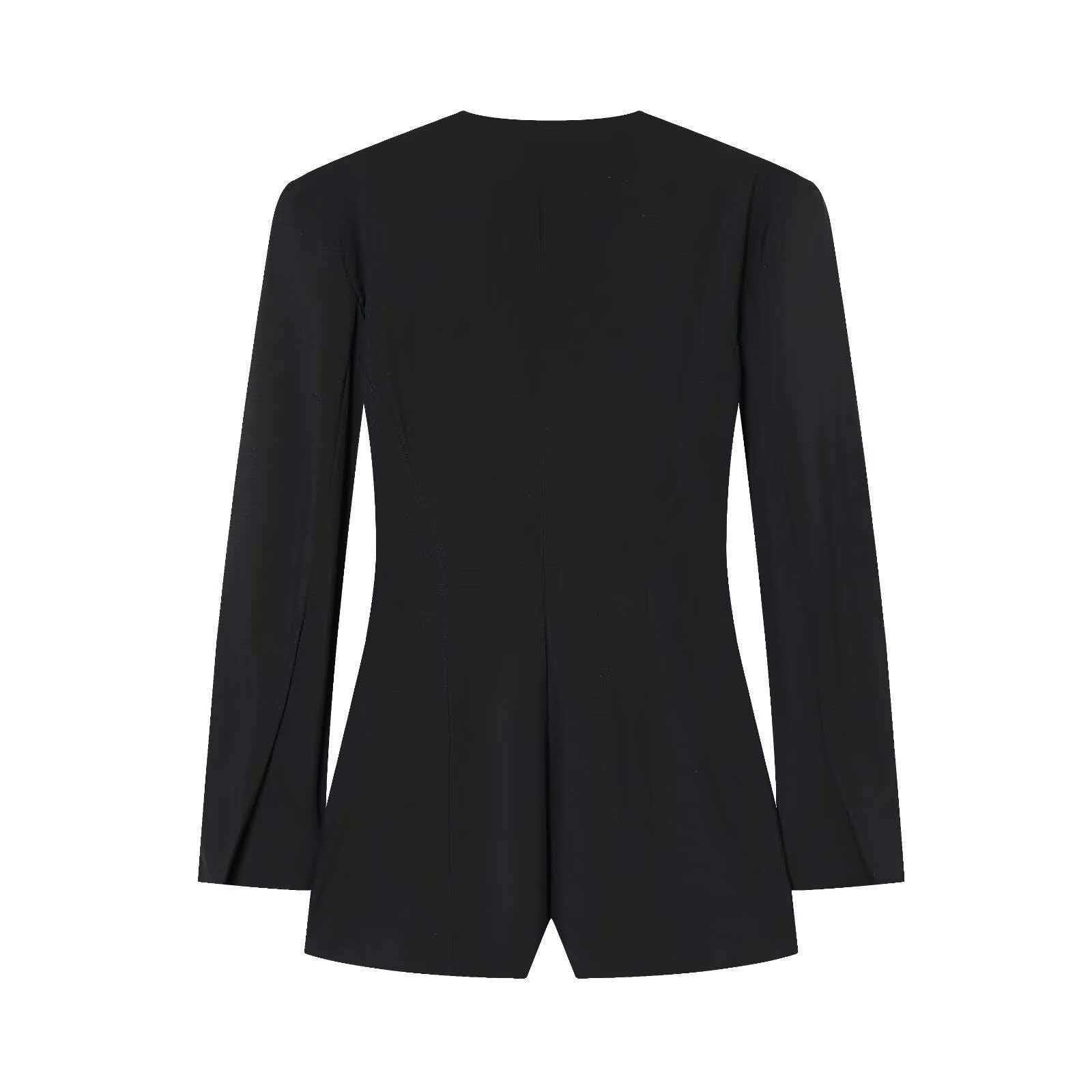 V-Neck Short Blazer-Style Jumpsuit Slimming Commuter Chic