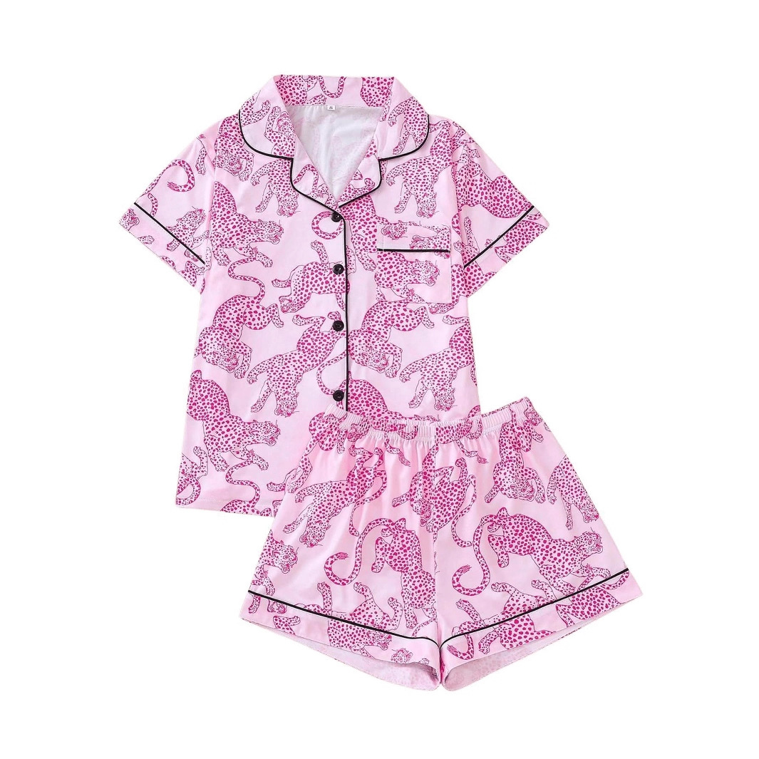Women's Summer Hawaiian Print Short Sleeve Shirt Set