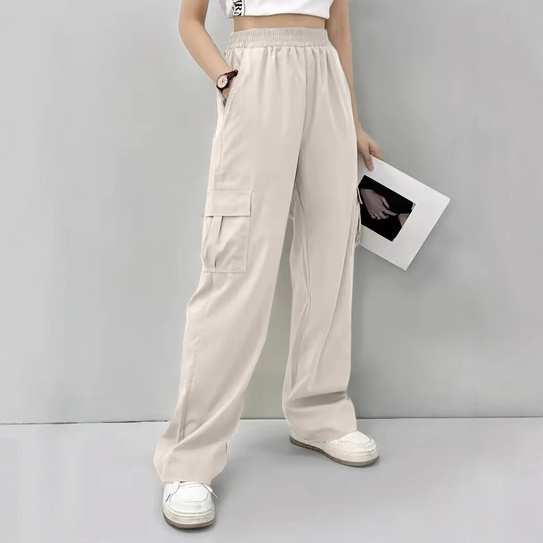 Gray Ice Silk Cargo Pants High Waist Straight Leg Quick-Dry