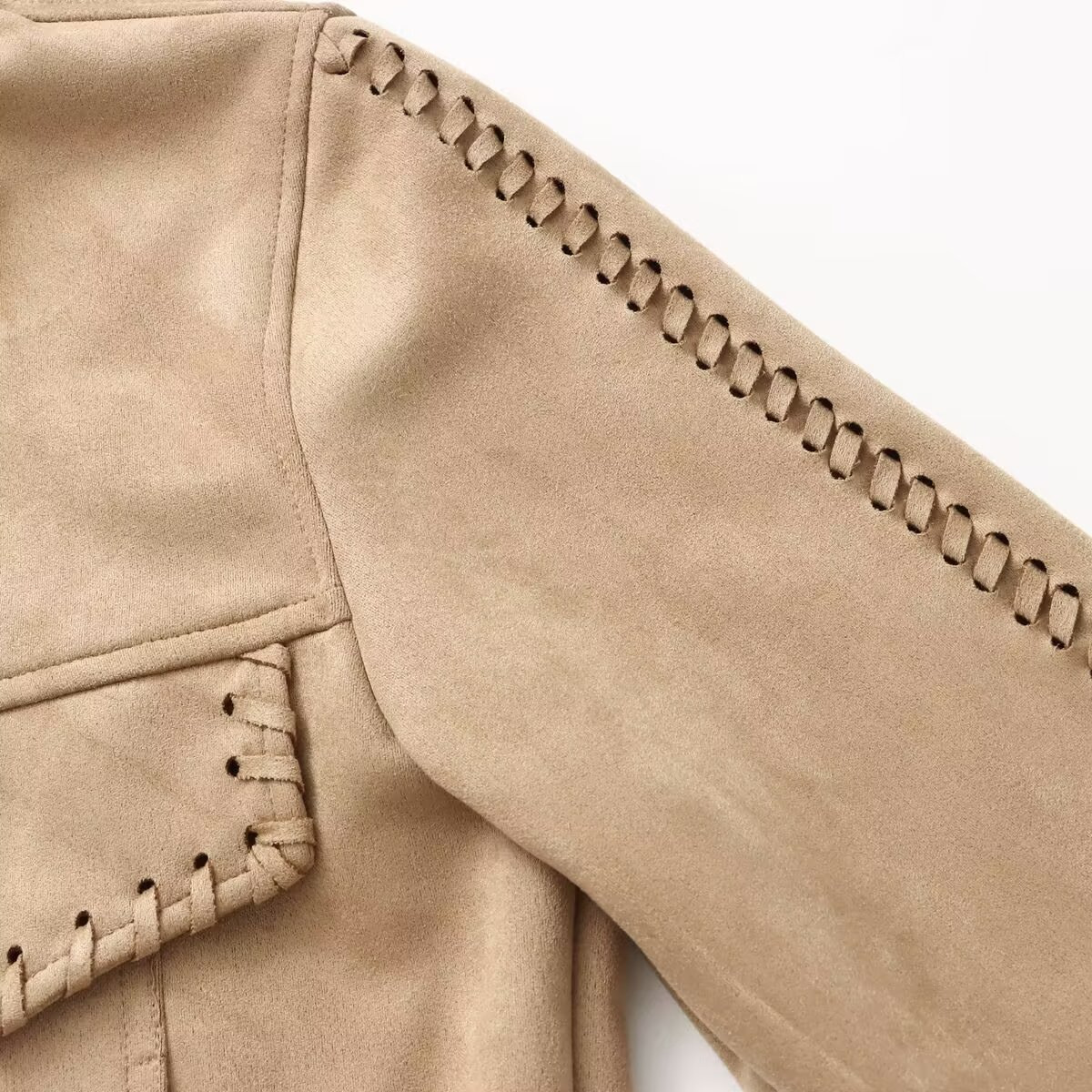 Suede-Feel Moto Jacket with Lapel Collar, Cropped Fit