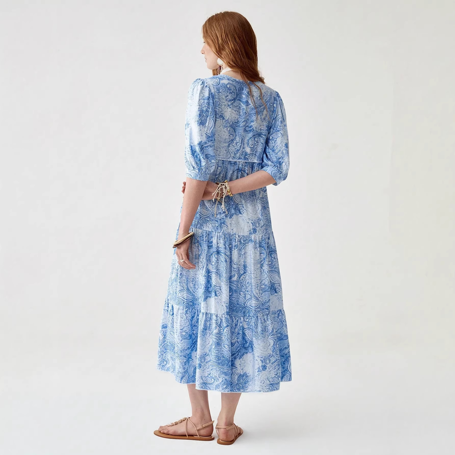 Women's Long Sleeve V-Neck Floral Print Summer Dress