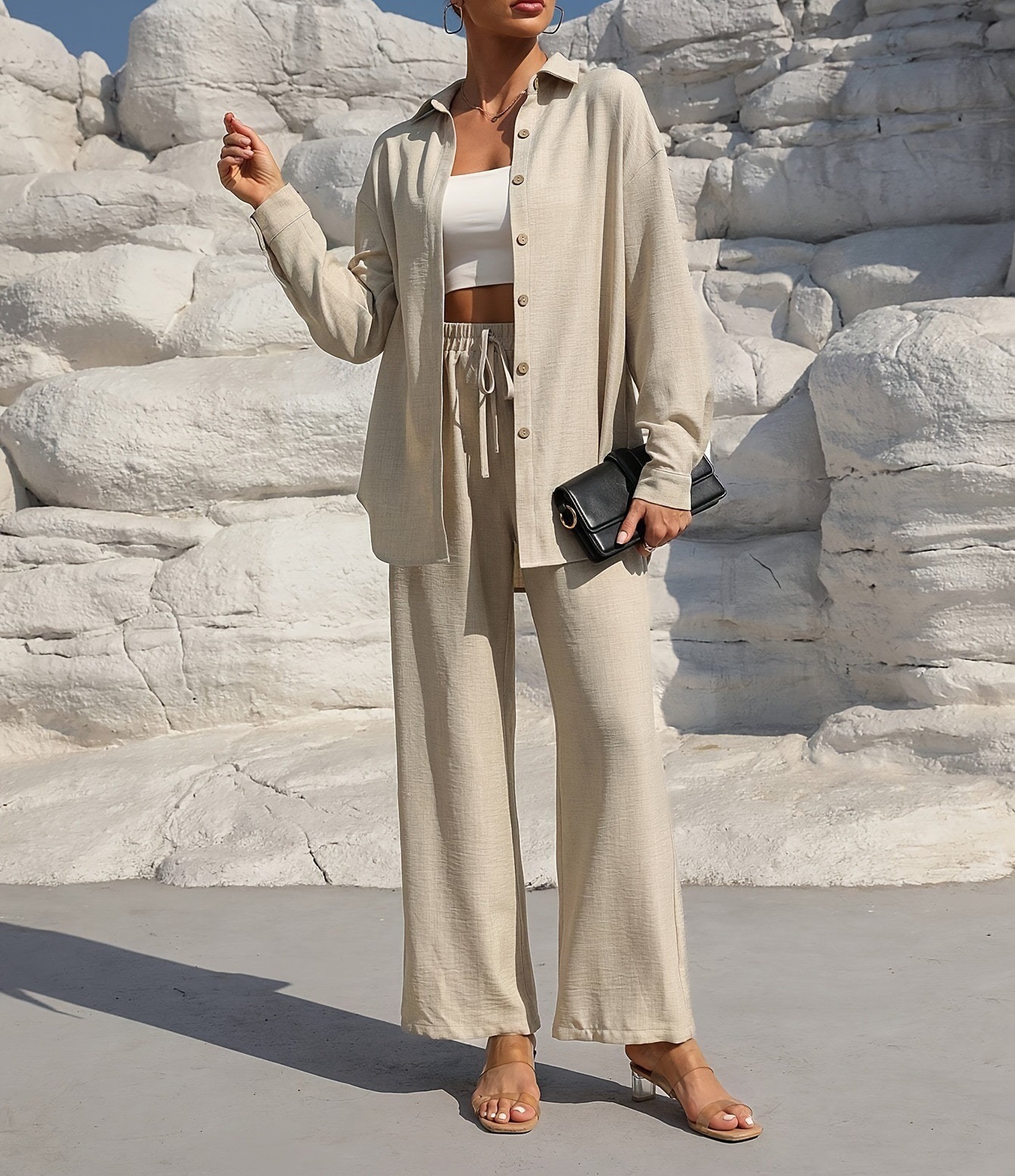 Women's Plus Size Long Sleeve Cardigan & Pants Two-Piece Set Solid Color Casual
