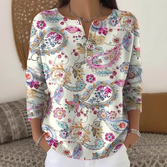 Women's Floral Print Button-Up Sweatshirt