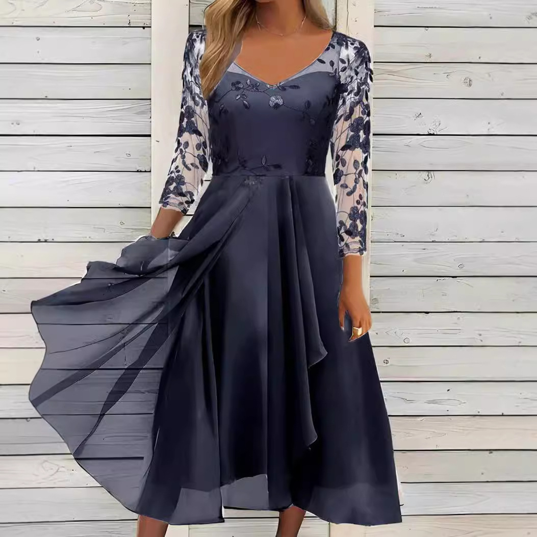 Chiffon V-Neck Hollow-Out Long Dress