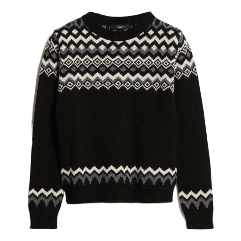 Women's Slim Fit Checkered Crewneck Knit Sweater