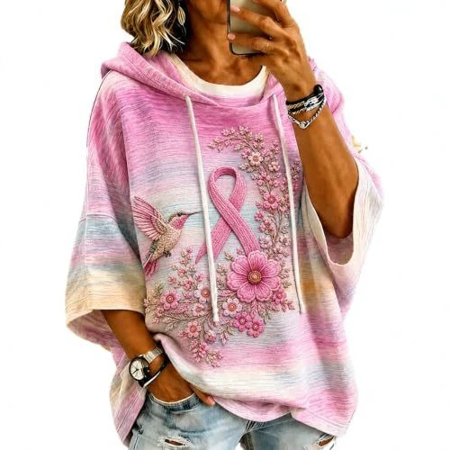 Women's Ribbon Floral Bird Print Casual Hoodie