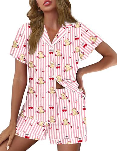 Women's Cuban Collar Polka Dot Leopard Print Short Sleeve Loungewear Set