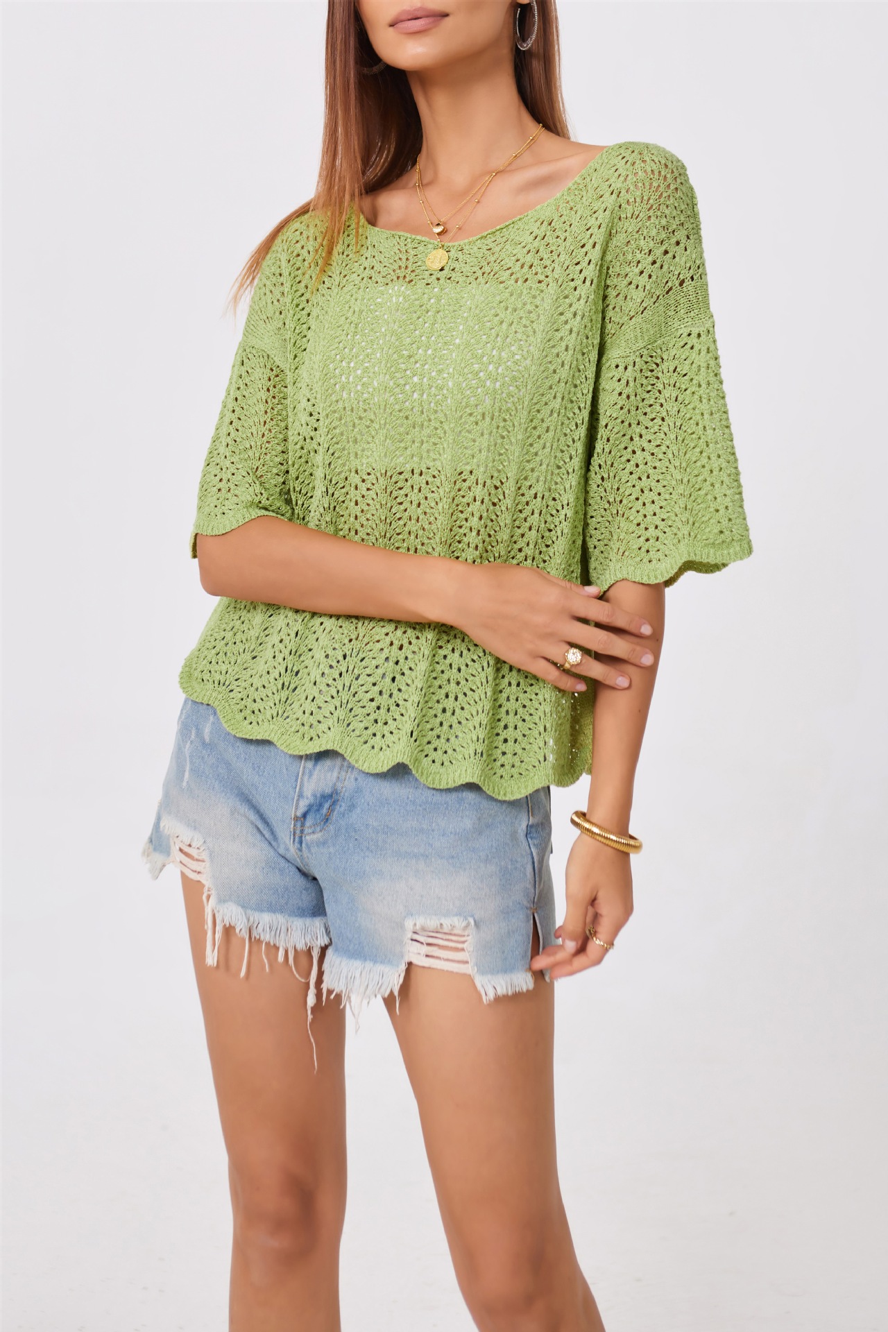 Women's Loose Hollow-Out Knit Crewneck Top