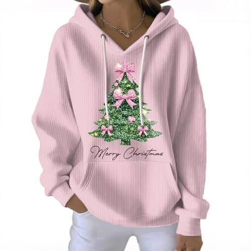 Women's Bow Christmas Tree Letter Print Hoodie