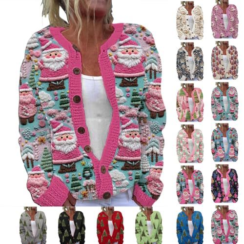 Women's Cartoon Forest Maple Leaf Print Button Cardigan Sweater
